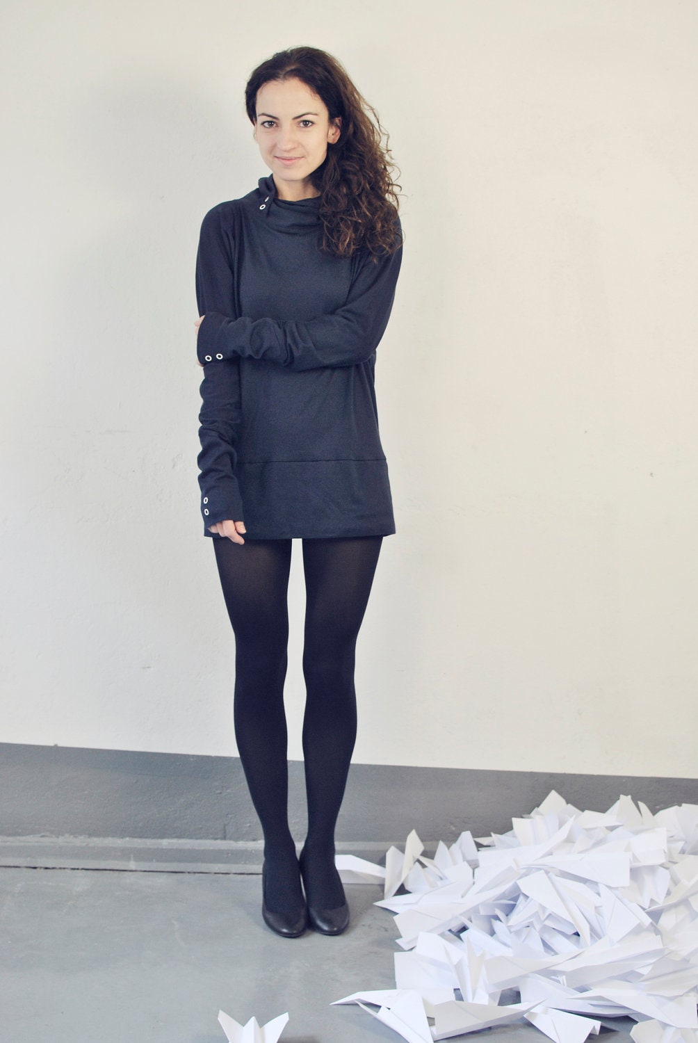 fashion shirt, longshirt, batwing, peplum, dolman sleeves, dark blue, marine