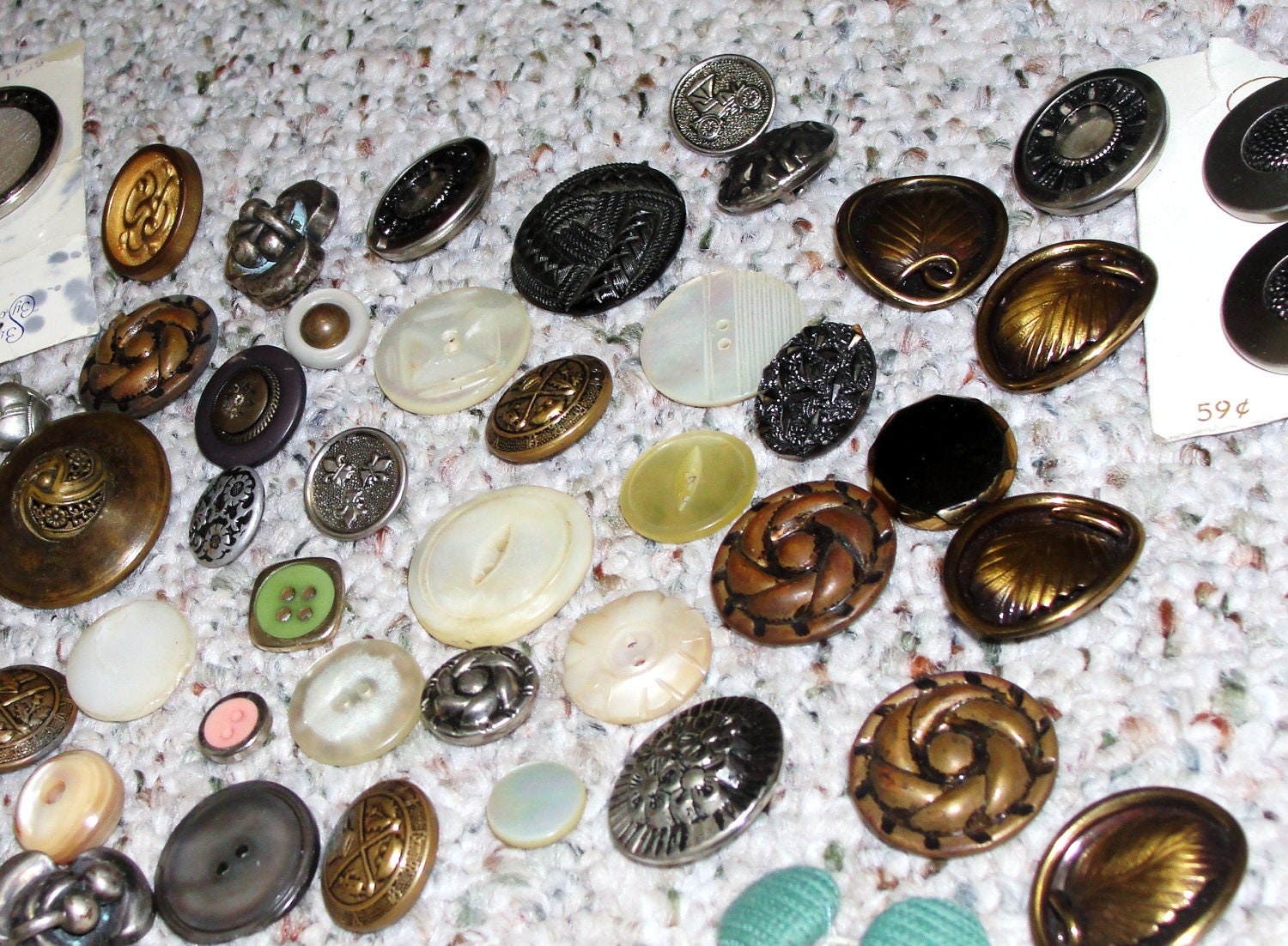 Vintage & Antique Buttons Cut Glass,  Brass, Mother of Pearl and Enamel Lot of More than 50
