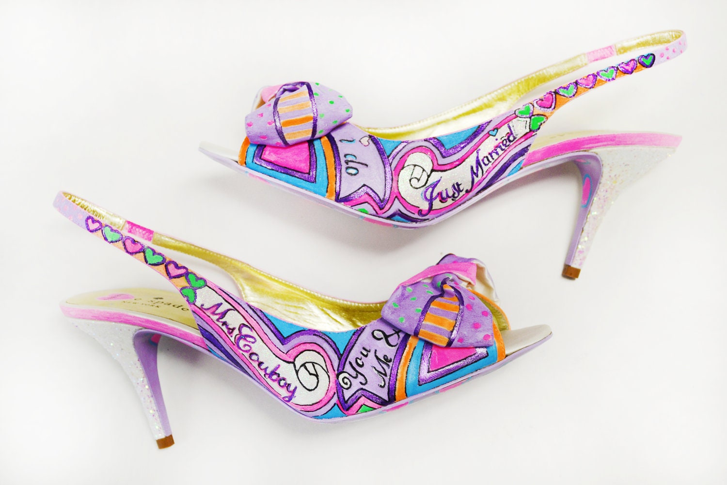 Wedding Shoes - Bridal Shoes - Hand painted Heels- Purple/ Pink shoes