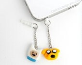 Adventure Time Jake and Finn Charm iPhone Earphone Plug, Dust Plug, Cellphone Accessories, 3.5mm, Polymer Clay, available with Charm Strap