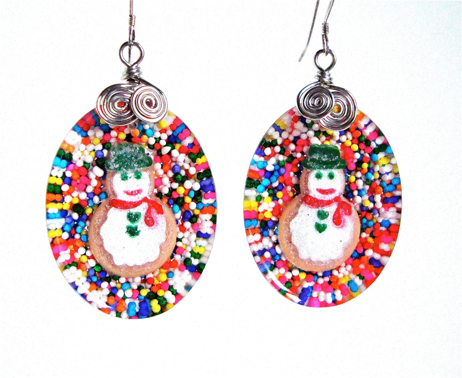 Christmas earrings - snowman earrings with cupcake sprinkles - resin candy earrings - holiday jewelry by Sparkle City Jewelry