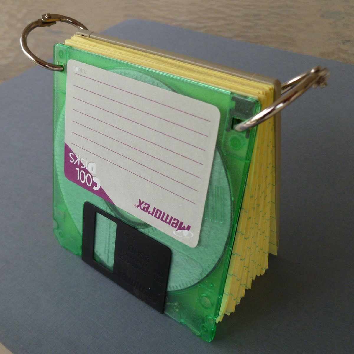 Floppy Disk Note Pad Notebook Transparent Blue Green 3.5 Inch 1.44 mb Lined Geek Book Recycled Computer Diskette Gadget Retro