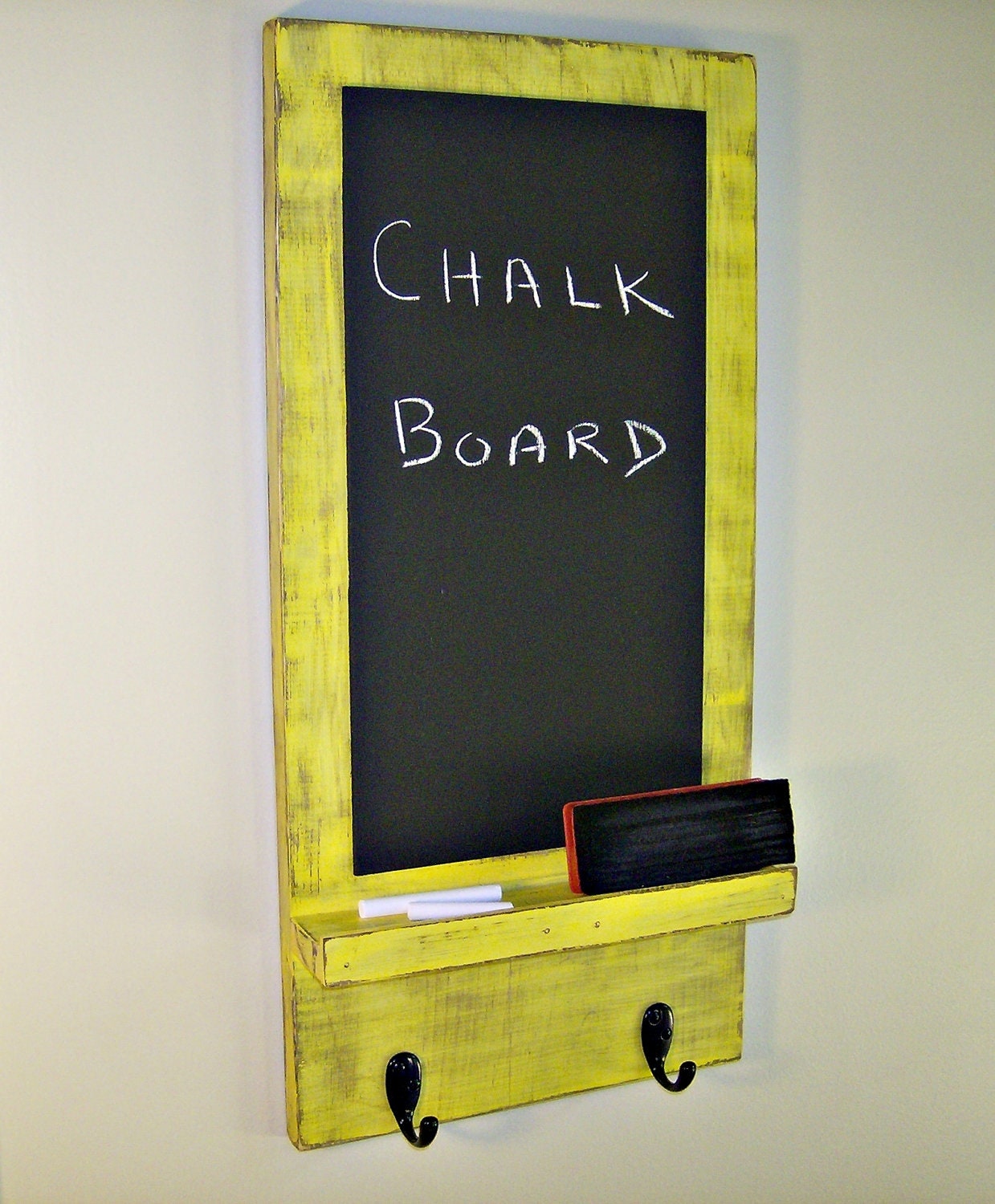 Wooden Chalkboard with Key Hooks YELLOW by BlueRidgeSawdust