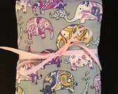 Chic Paisley Elephant Baby Burp Cloth Set with Coordinating Pink & Gray Square Pattern Burp Cloth - Handmade - Gray, Purples, Pinks, Yellow