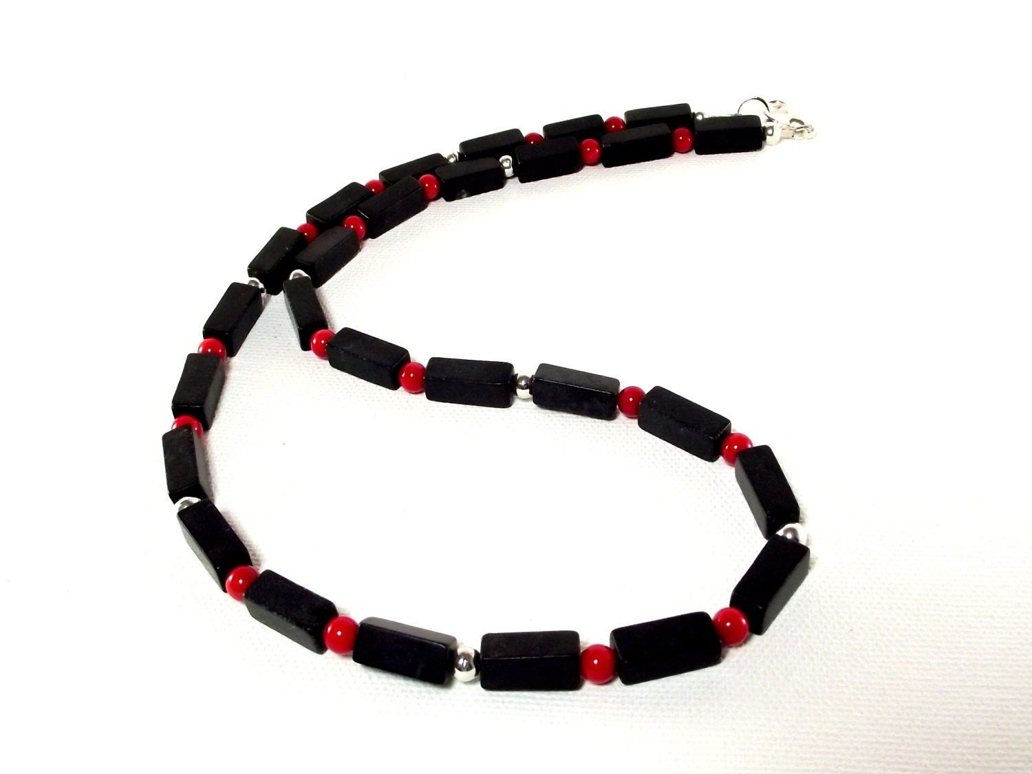 Mens Blackstone and Red Sea Coral Necklace