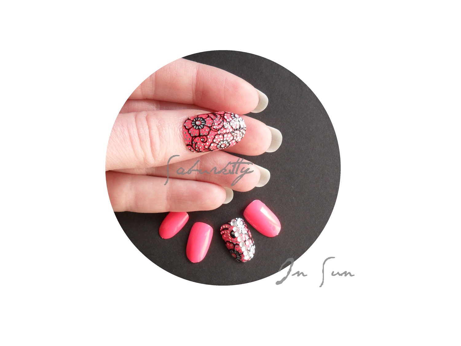 Pink Sakura 3D Dayglo Nail Art fashion fake neon fingernails bright accent nails vibrant nail paints fluorescence