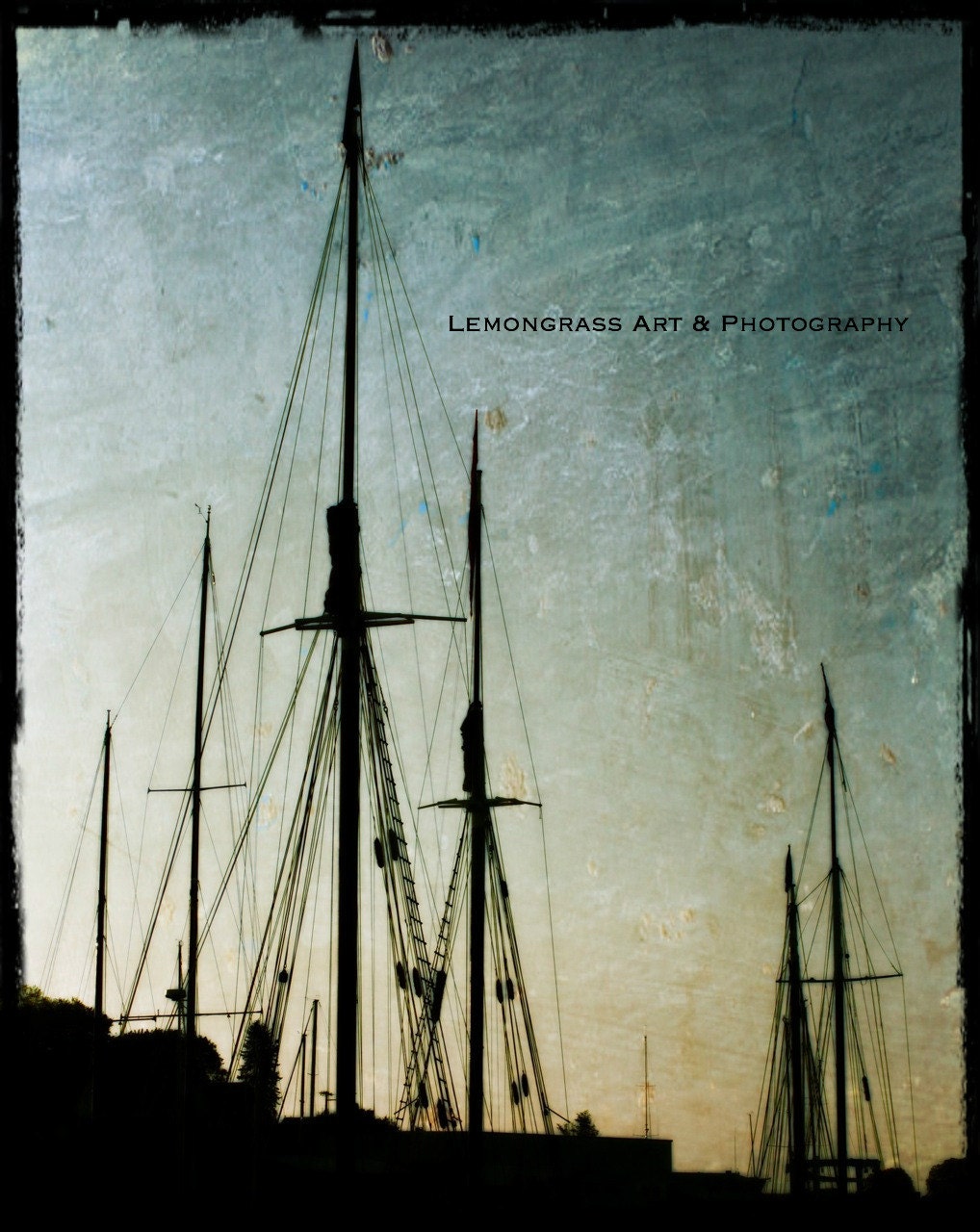 Sailboats Ships Masts Etched Metal Fine Art Print on CANVAS 20 x 24 Dawn Twilight Camden Maine