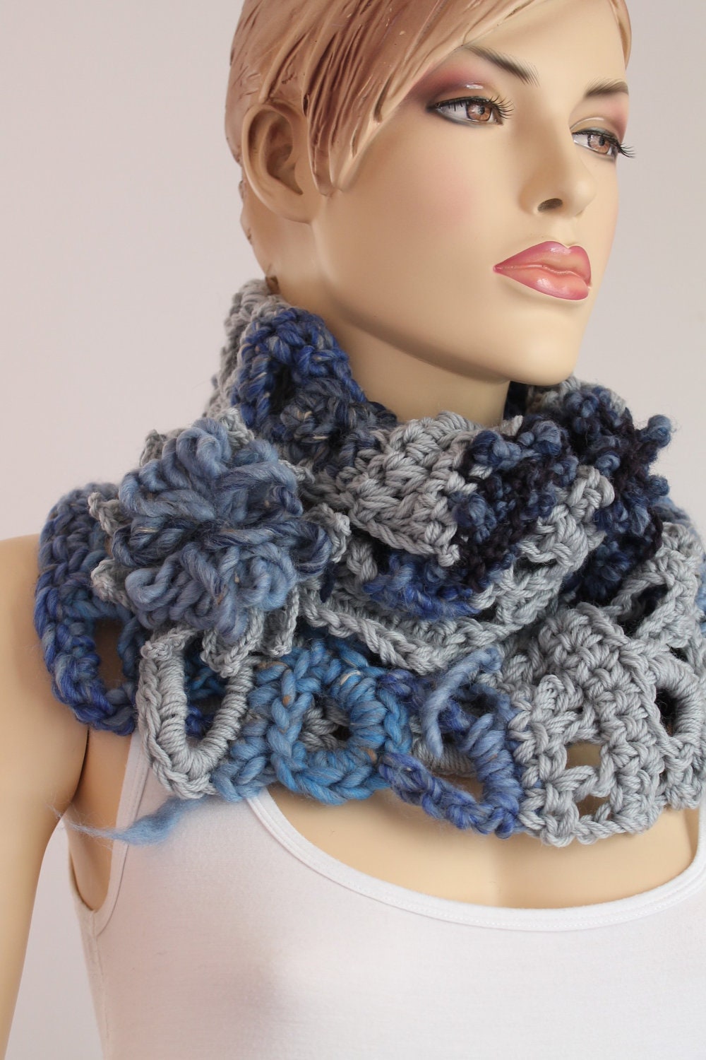 Crochet Chunky Scarf - Capelet  / Neck Warmer /  Freeform