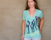 Dancing Trees Deep V-neck T-shirt- hand printed t-shirt