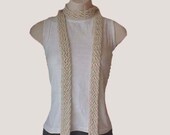 Ultra Long Skinny Scarf  /  Mod  Boho  Retro  fashion  /  Sand Beige knit  acrylic   /  lightweight  spring  /   Peace Stitch Studio