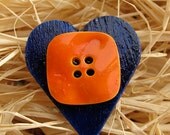 Unusual ring with orange button and wooden blue heart, boho ring, hippie jewelry, Valentine's day by lespetitsbuttons on Etsy