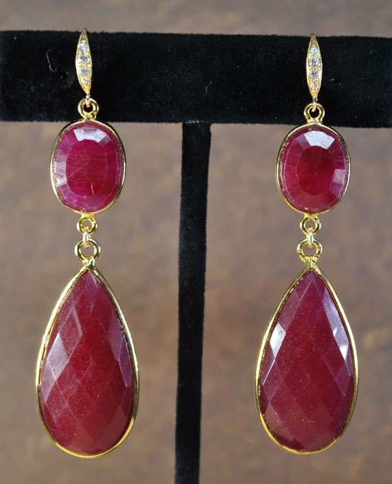 Mothers Day Sale - Ruby Earrings - Dangle Earrings - July Birthstone Earrings - Ruby Jewelry