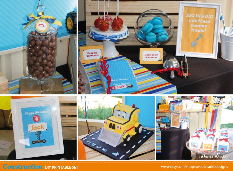 CONSTRUCTION Birthday Party Printable Set - Cupcake Toppers, Banner, Water Bottle Labels and more Il_570xn