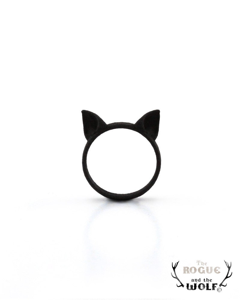 Black Cat ring, Cat Ears Ring, animal ring, fashion cool ring, cute kawaii ring, Neko ears, for the feline girlfriend, for the cat woman