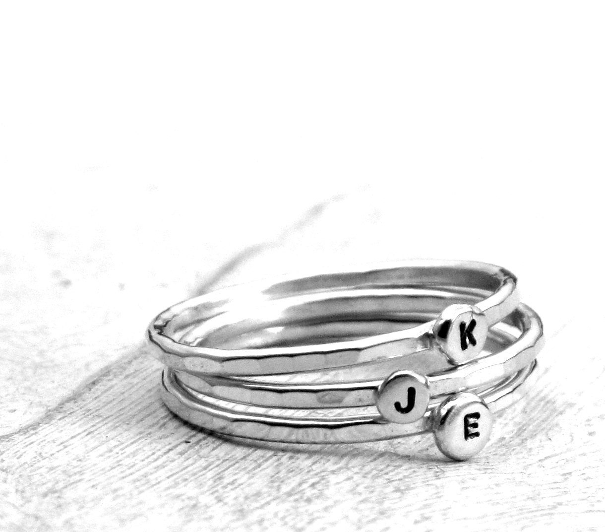 Stackable Letter Ring - custom made ring with your choice of initial in sterling silver by Kathryn Riechert (Tiny Text)