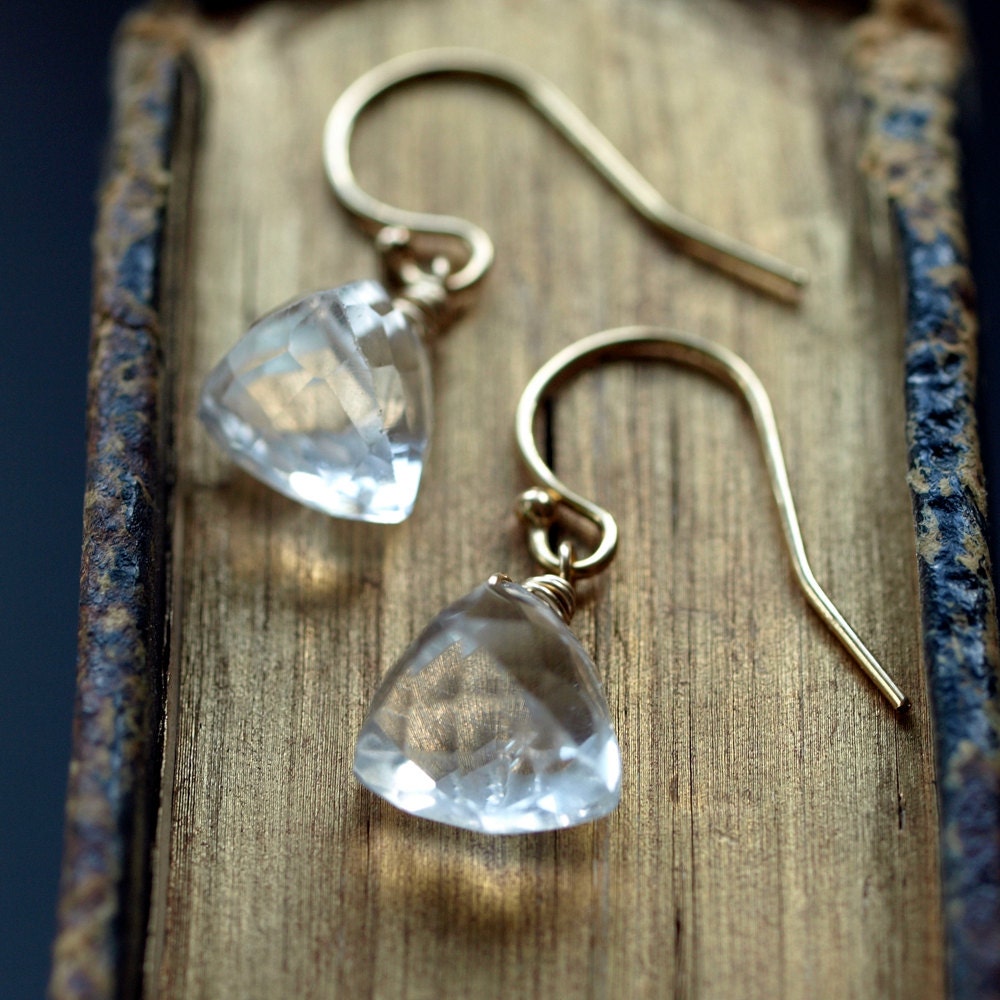 Crystal Pyramid Earrings Gold Clear Rock Crystal Quartz Triangle Sparkle Gemstone Bridal Wedding Jewelry