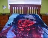 RW2 Zombie Large Fleece Blanket NIGHT LIFE throw queen size bedding vampire black gothic art undead red blue