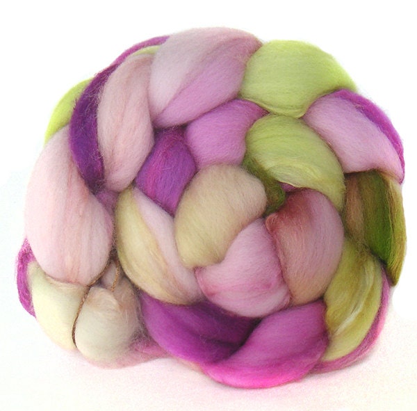 MERINO SILK handdyed wool roving top spinning or felting fiber 3.6 oz