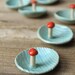 Wood Grain Pottery Tray with Red Mushroom - Faux Bois
