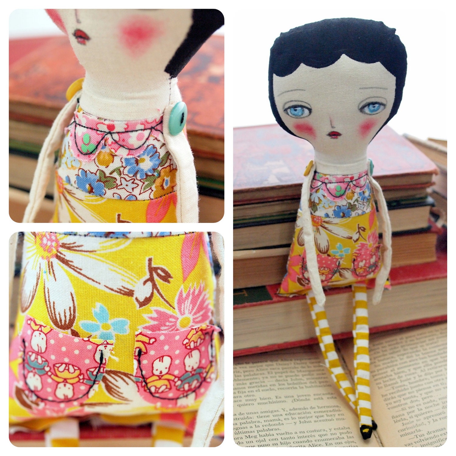 ISABELLA - Original Handmade Fabric Doll by Danita Art (Approx. 12 Inches Tall)