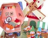 Fall Mushroom Dollhouse Playset Printable Paper Craft PDF