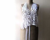 Antique Lace Vest, Waistcoat, Whites, Creams, Mother of Pearl, Applique, Rustic, Bohemian Gypsy - AllThingsPretty