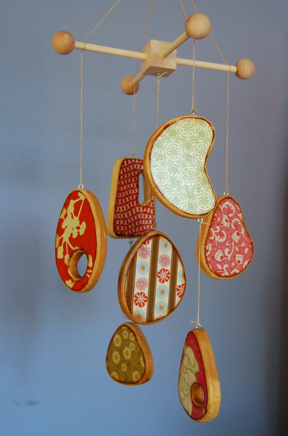 Baby Crib Mobile - Modern Wood Mobile with Designer Fabric and Paper - Colorful Baby Mobiles for a Modern Nursery