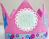 Waldorf  birthday crown- blue birds - pink birthday party