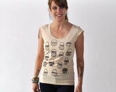 SALE Baskets, Folk Design, Creme Scoop Neck Tee, Hand Screen Printed by Maryink