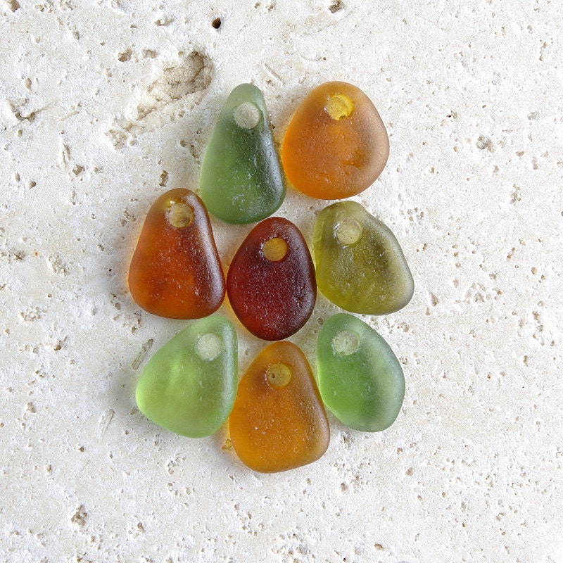 West Coast Rainforest Collection - 8 Small-Sized Top-Drilled Genuine Sea Glass Pendants