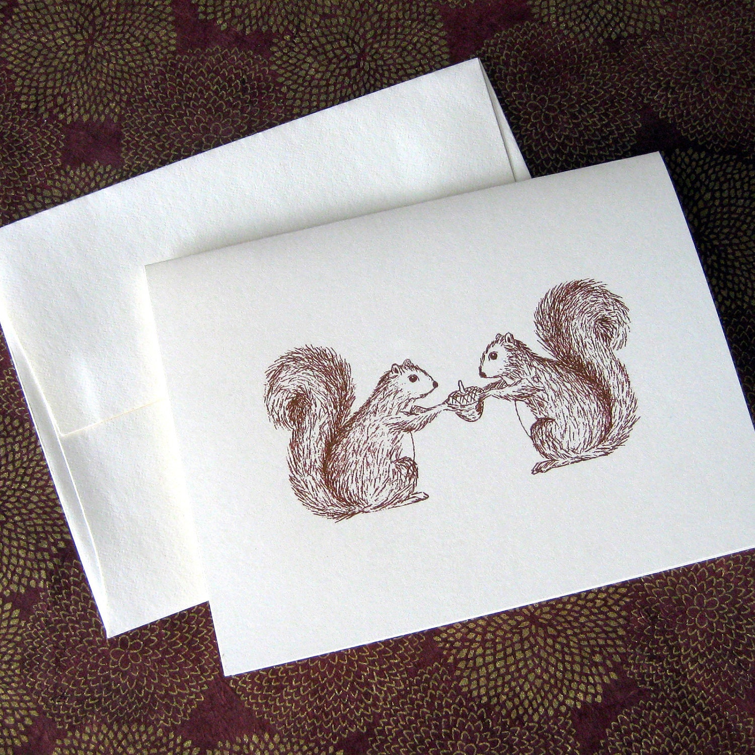 Two Squirrels and an Acorn Illustration Note Card
