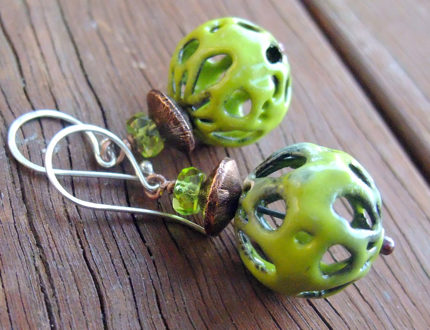 Lime Green flame enamelled earrings