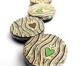 20% OFF SALE - Brown and Cream Woodgrain Faux Bois Heart  with Green and Brown Hearts Magnet Set - Wood You Love Me