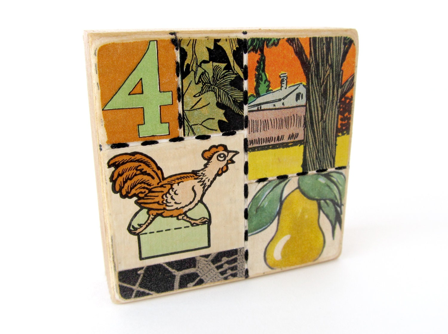 Four - Collage ART BLOCK - Original Mixed Media Collage