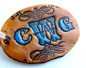 Monogrammed Leather Keychain Personalized Hand Tooled
