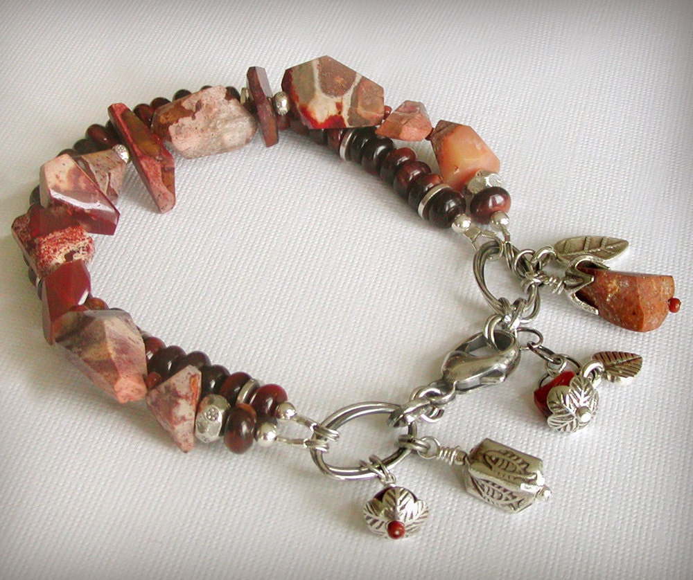 Mexican Fire Opal Bracelet, Red Tiger Eye - Double Strand Bracelet