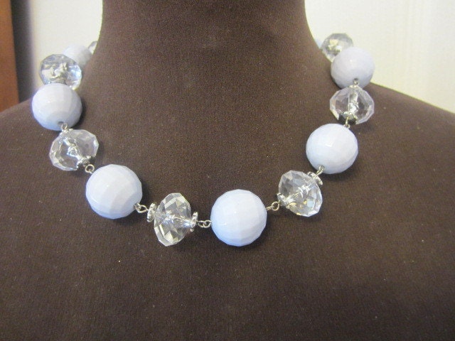 Vintage Light Blue Chunky Large  Lucite Bead Necklace 18 inches