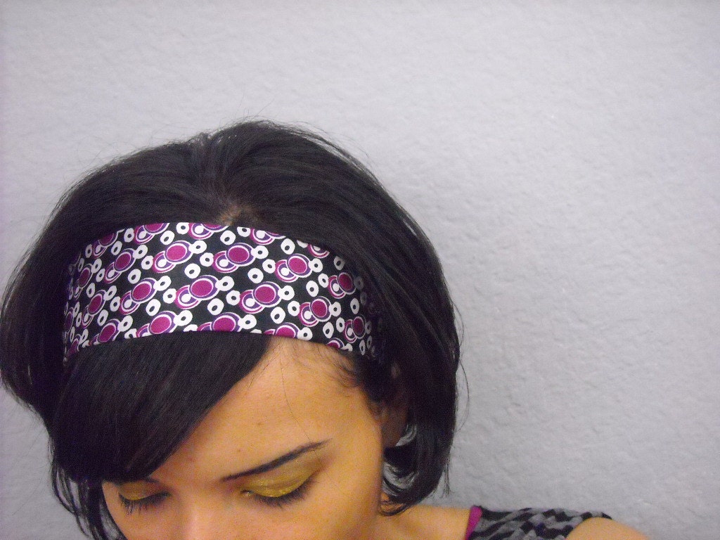 Black with Purple Dots Silk 2 Inch Wide Headband