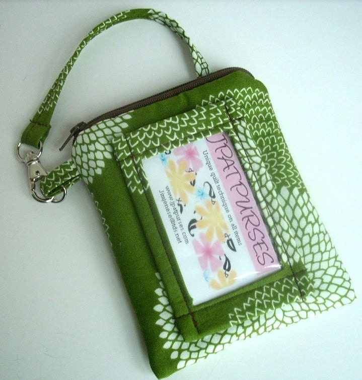 ID Window Wallet Gadget Case Padded Zipper Pouch With Clip- Eco Friendly New Earth Green Leaf