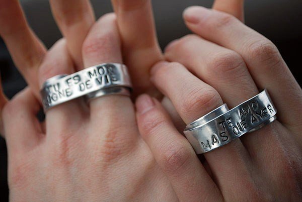 Custom Two Finger Ring, Tattoo Banner Ring - Strength