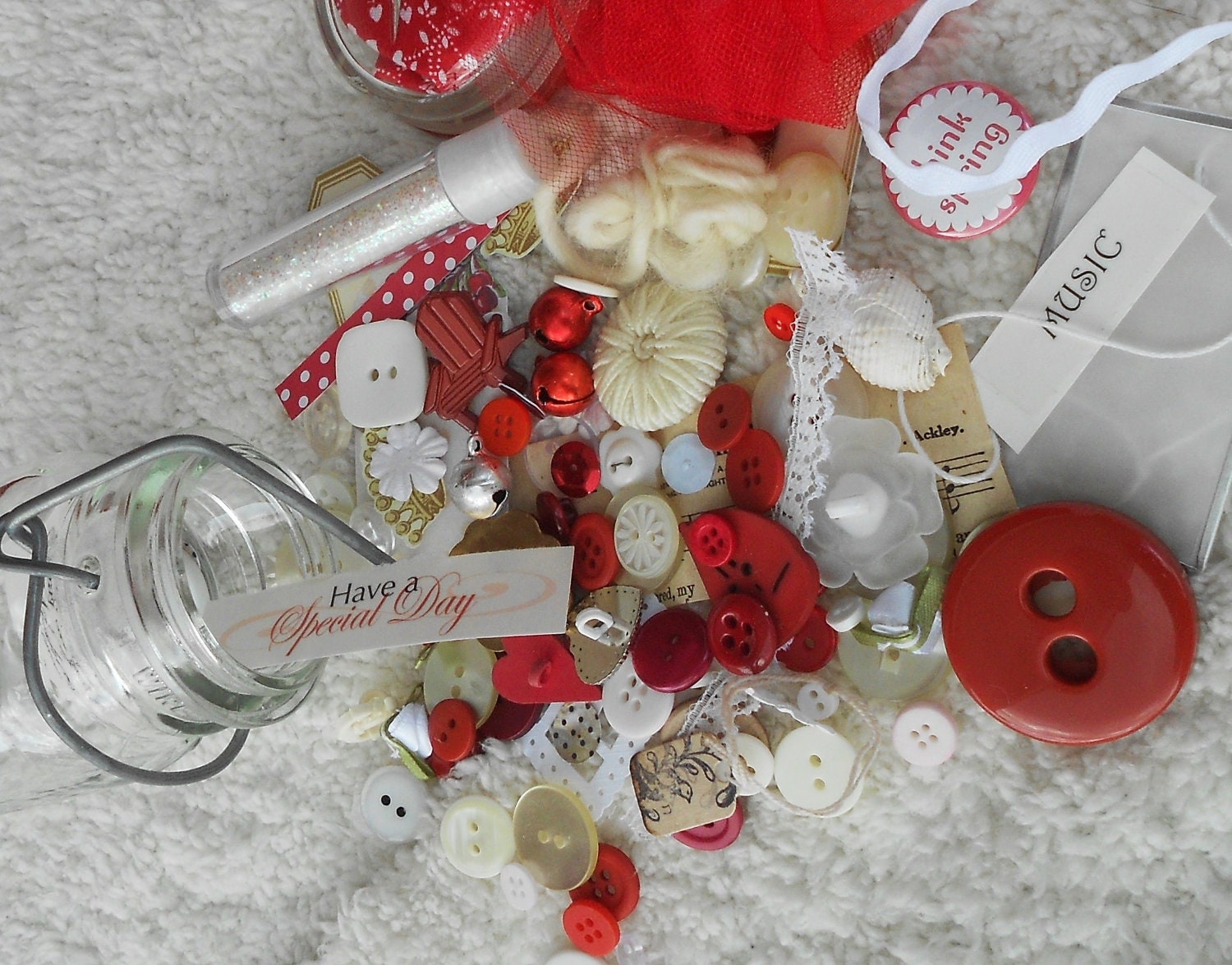 Red and White Whimsy Jar