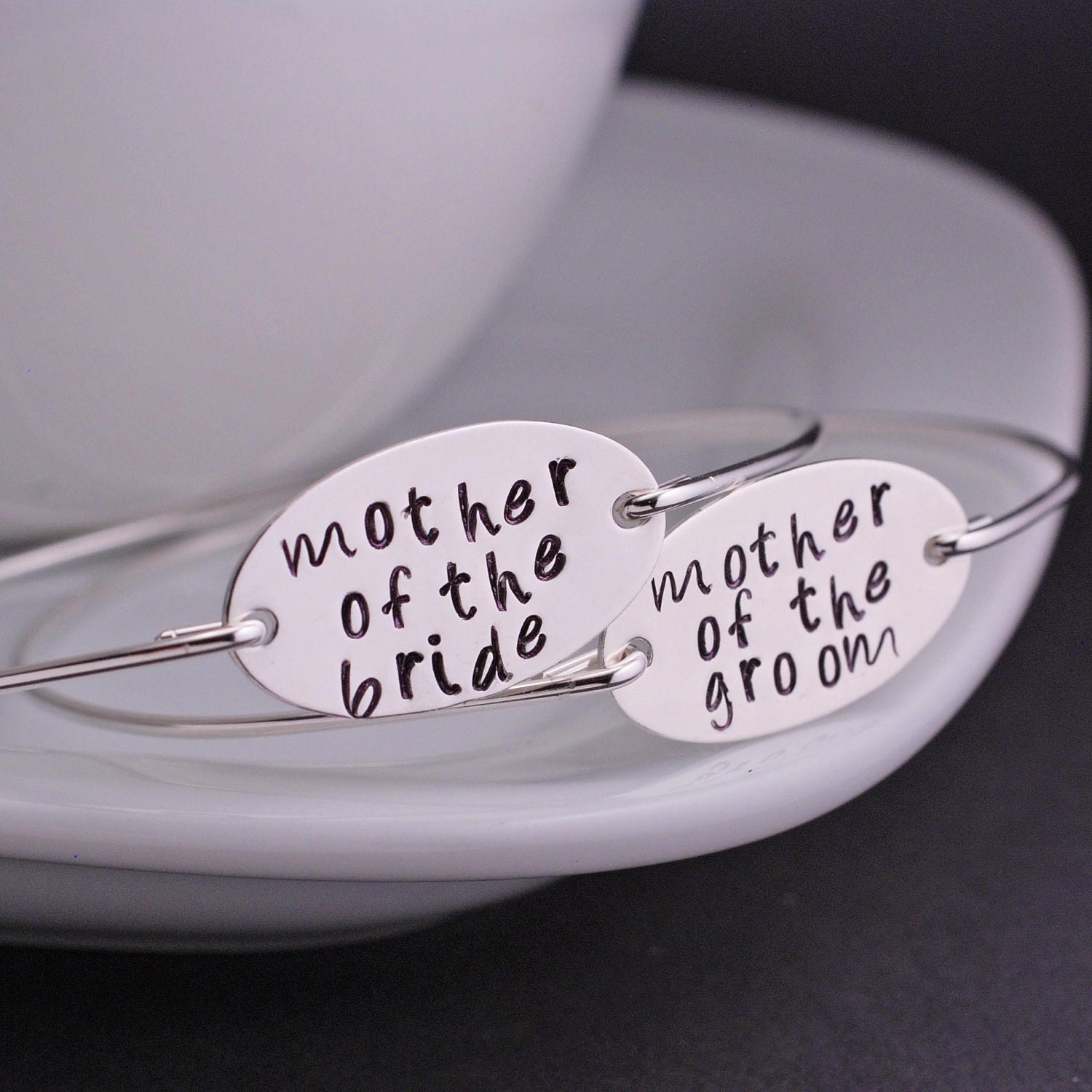 Mother of the Bride and Groom Jewelry Set, Sterling Silver Bangle Bracelet, Mother of the Groom Gift, Wedding Jewelry