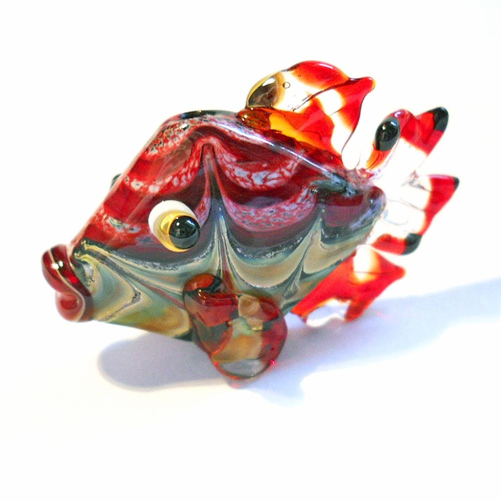 Fish Lampwork glass bead, handmade red organic pendant jewelry supplies, ocean focal bead, SRA art glass, CGGE, tt team