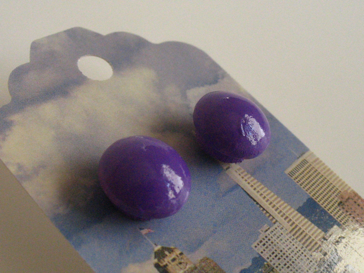 Bright Royal Purple Candy Button Wood Stud Earrings
