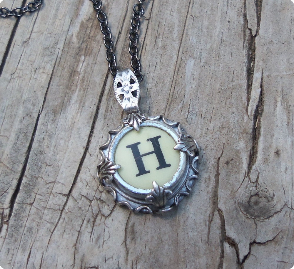 Letter H Vintage Typewriter Key Wrap Necklace