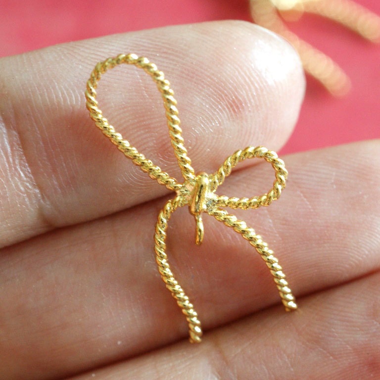 Top Quality 2pcs Golden Finish Brass Bowknot Connector Pendants  KK-P6785-1