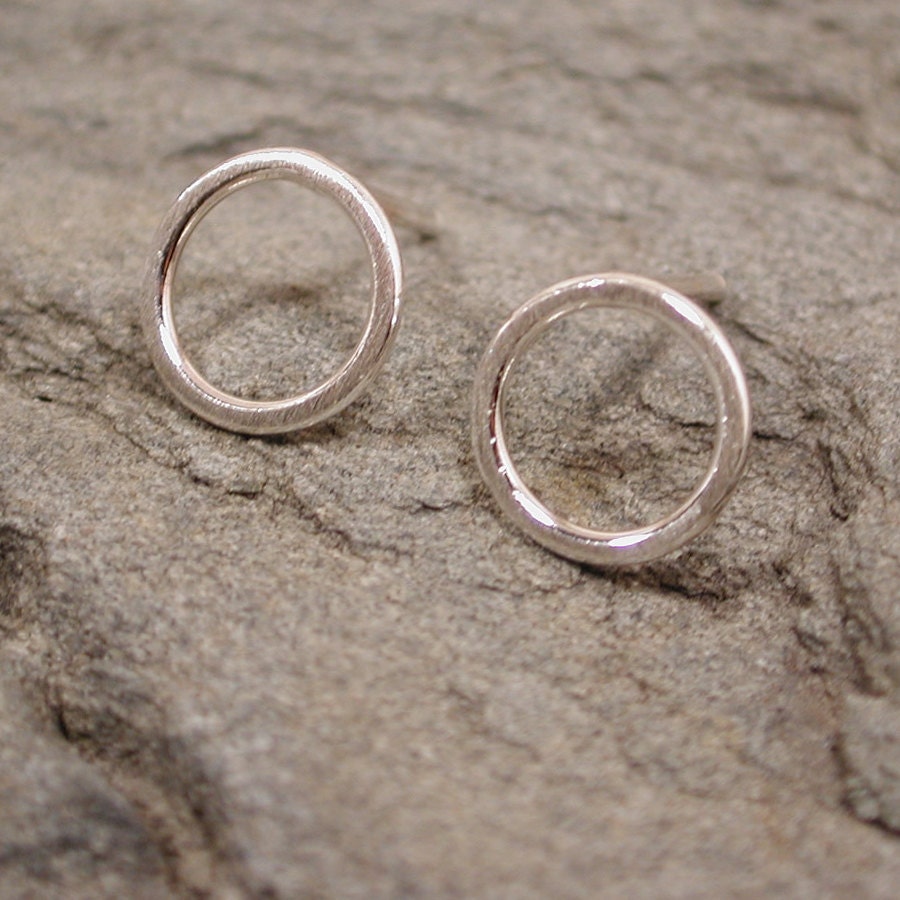 8.5mm Brushed Silver Studs Small Circle Earrings Sterling SARANTOS Jewelry
