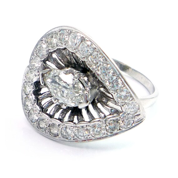 14K Vintage 1930s Art Deco Retro Heart Shaped 1.79ctw Diamond Cocktail Ring