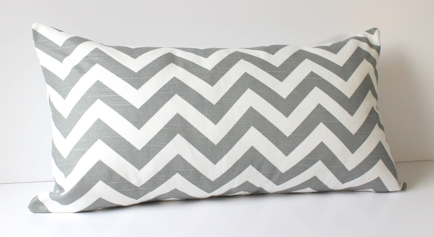 Decorative Pillow Cover - Ash Gray & White Chevron - 12 x 22 Accent Cushion Cover - Baby Nursery Decor