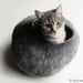 Cat Nap Cocoon / Cave / Bed / House / Vessel - Hand Felted Wool - Crisp Contemporary Design - READY TO SHIP Warm Gray Stone